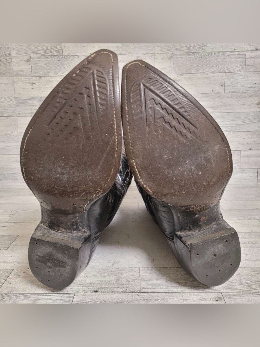 Men's 12D Custom Exotic Black Sharkskin Leather Vintage Handmade Cowboy Boots - Picture 9 of 14